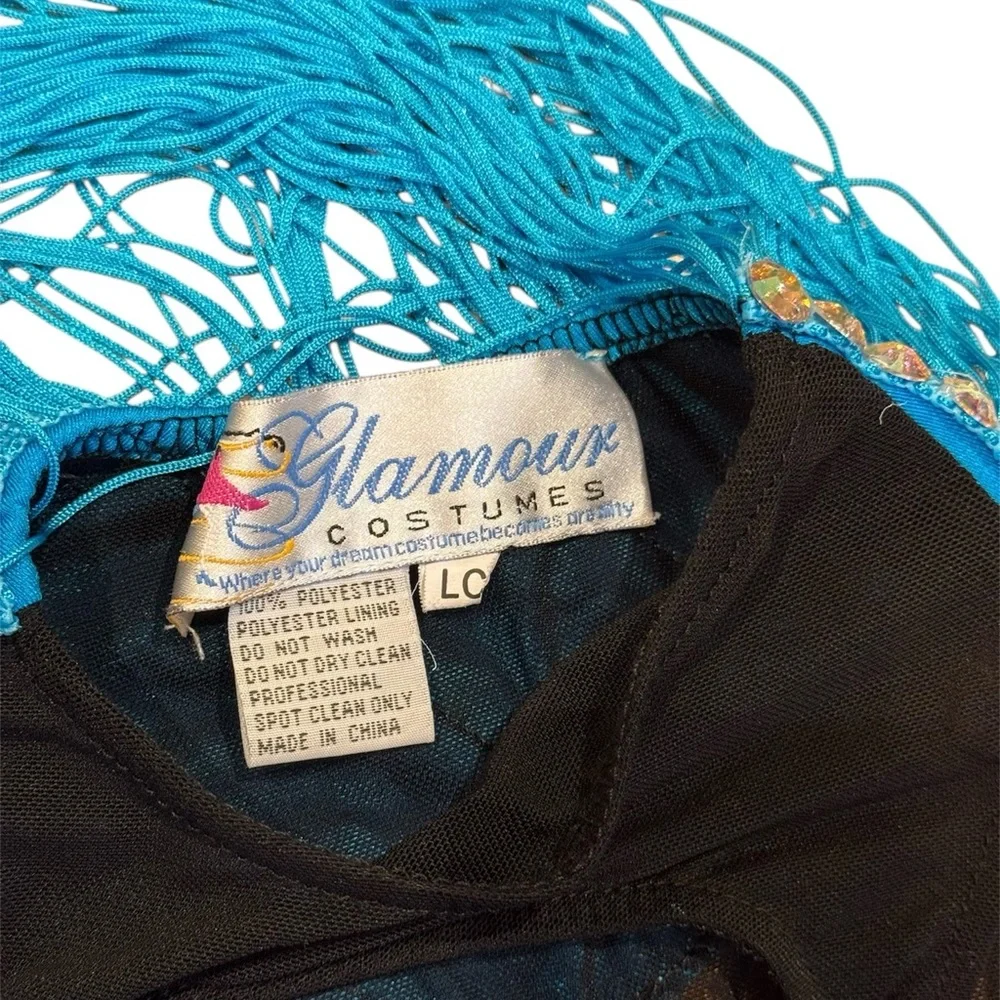 Glamour | Bold Blue and Black Asymmetrical Leotard Dance Costume with Fringe LC